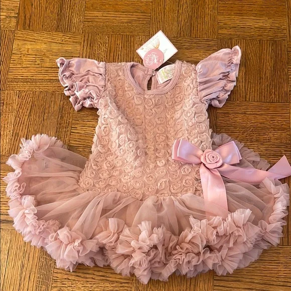 Krissy Kouture Pink Ruffled Baby Dress with Bow - Picture 1 of 6